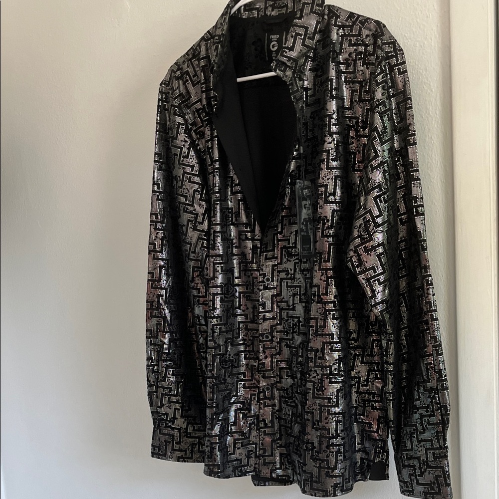 Geometric Black and Silver Button Down Shirt